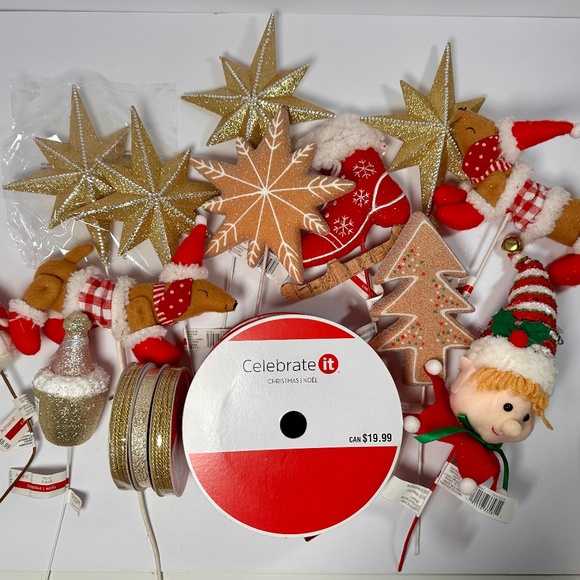 Holiday Craft Lot ๐ Michaels Celebrate It | Picks โข Ornaments โข Ribbon | - Picture 1 of 3